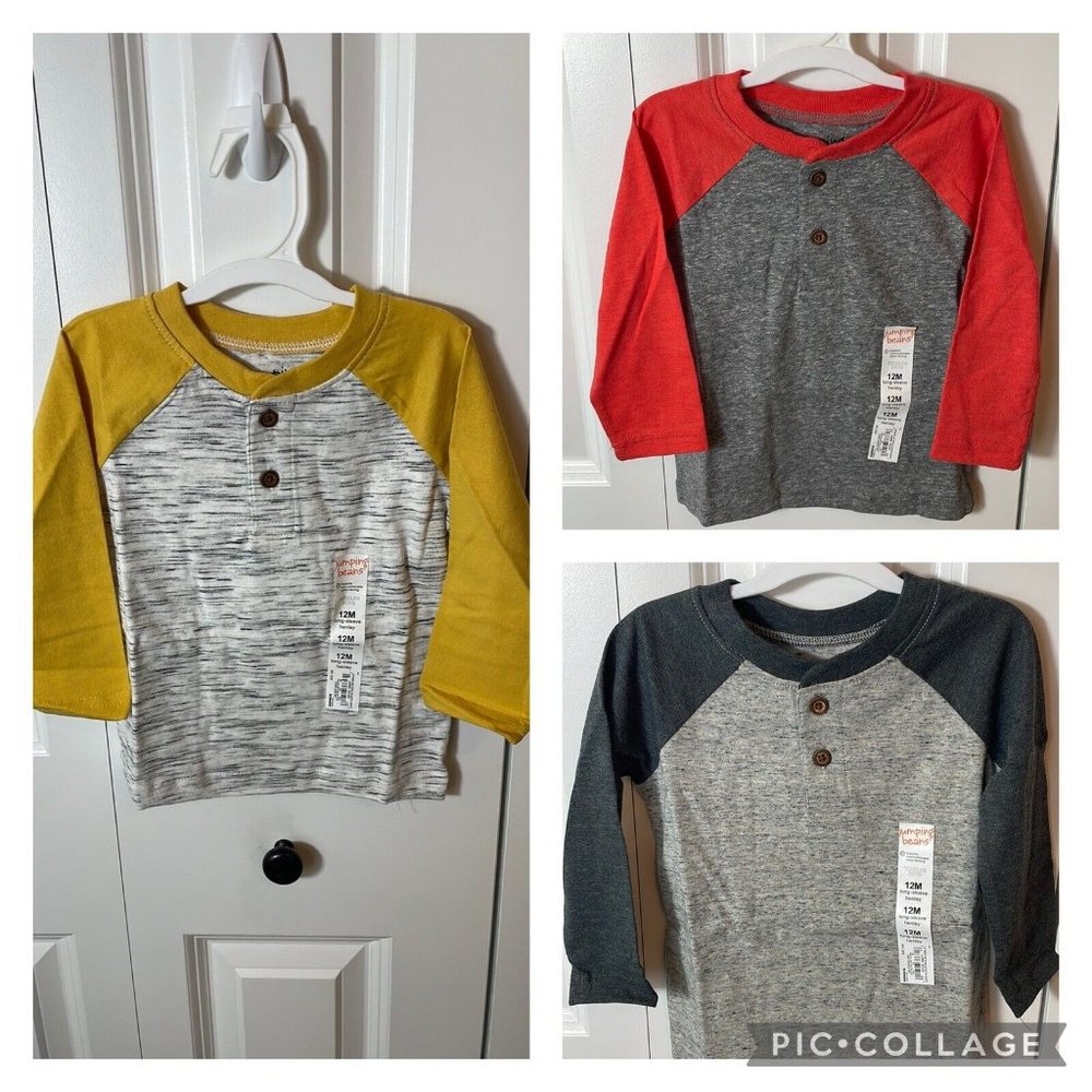 Jumping Beans Baby Boys Henley Long Sleeve Shirt Bundle Size 12 Months